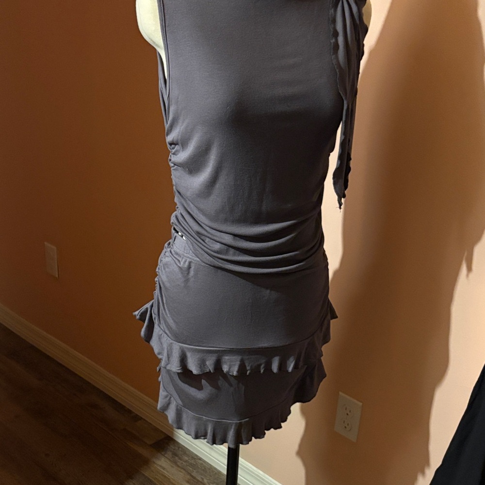 Women's Gray Ruffle Tiered Sleeveless Dress